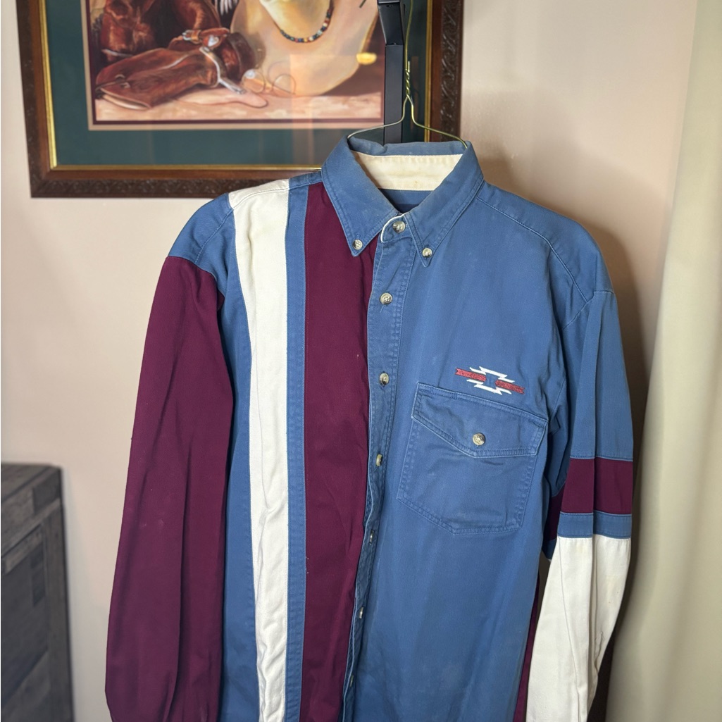 Colorblock Button-Up Shirt With Embroidered Logo
